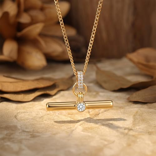 Image of Jeulia 14K Gold Plated Necklaces for Women, Dainty Paperclip Chain Choker T-Bar Layered Stackable Gold Necklace Jewelry Gifts