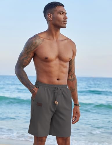 Image of COOFANDY Mens Casual Linen Shorts Elastic Waist Drawstring Loose Fit Summer Beach Vacation Shorts with Pockets
