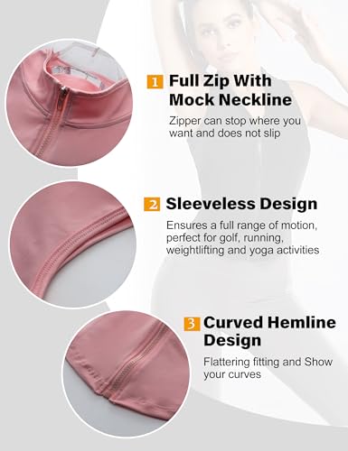 Image of Flygo Women's Full Zip Sleeveless Workout Yoga Active Jacket Vest Golf Shirts