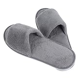 INOOMP Non-Slip Indoor Hotel Slippers for Guests, 29Cm Grey Coral Fleece Open Toe Spa Slippers, Disposable