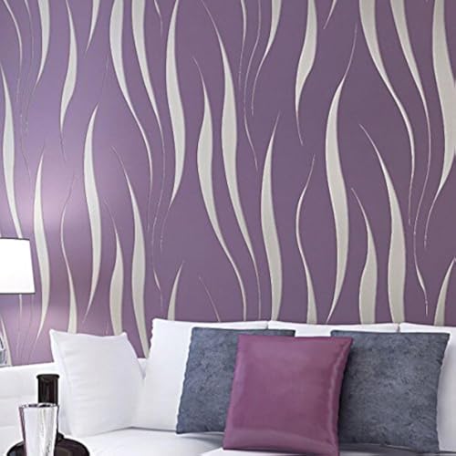 YangYun Home Decoration Papier peint non tissé moderne simple et élégant 3D Motif vagues 3D Pour salon Violet 0,53 m (l) x 10 m (L) = 5,3 m²