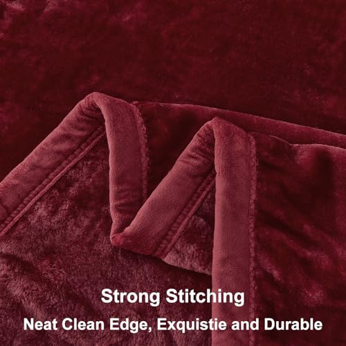 Image of JYK Fleece Plush Blanket - 4.4 LB, 1 Ply Lightweight Korean Style Mink Blanket, King 85 inch x 95 inch - Super Soft, Warm & Cozy, Microfiber Bed Blanket for All Seasons, Burgundy