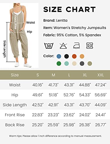 Lentta Women's Causal Jumpsuits V Neck Sleeveless Harem Overalls Stretchy Adjustable Strap Romper With Pockets(Darkkhaki-S) #TOP5