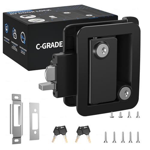 HZRVTECH RV Door Lock Replacement with Paddle Latch, Black Camper Door Lock for Travel Trailers and Enclosed Trailer, Includes 4 Keys