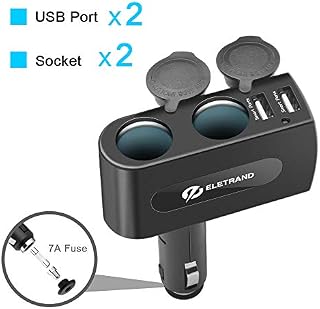 Eletrand 2-Socket Cigarette Lighter Adapter,12V/24V DC Outlet Splitter with Dual USB Ports Car Charger Compatible with iPhone, iPad, Tablet, Android, Samsung, GPS, Dashcam, Radar Detector and More