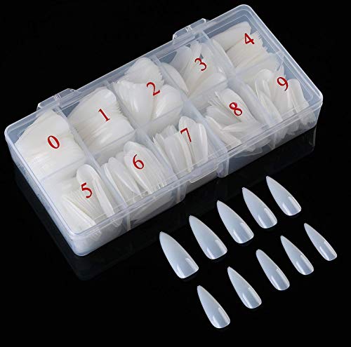 Buqikma Stiletto False Nail Tips Acrylic Fake Nails 500Pcs Natural Medium Artificial Press on Nails for Women