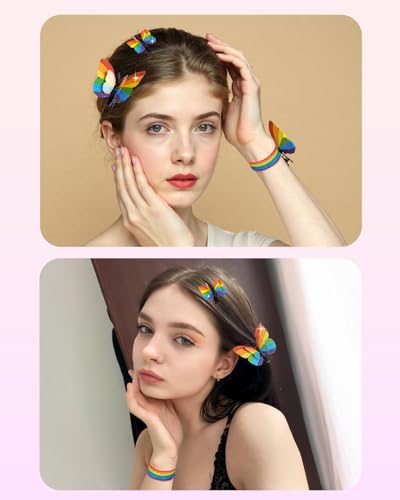12 pinzas mariposa con brillo y 6 ligas para cabello miniatura 7