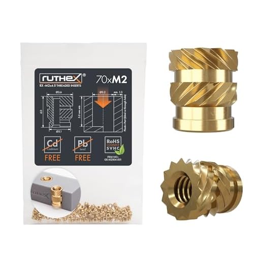 ruthex Inserto roscado M2-70 casquillos roscados de latón RX-M2x4.0 – tuerca de inserción para piezas de plástico – tuercas moleteadas para embutir en piezas de impresora 3D por calor