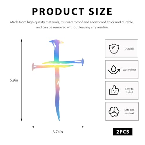 Image of DXNQ 2PCS Car Cross of Nails Sticker, Bumper Christian Sign Cross with Nails Decal, Removable Waterproof Sticker for Car Truck Window Motorcycle Helmet Laptop, Car Accessories (Colorful)
