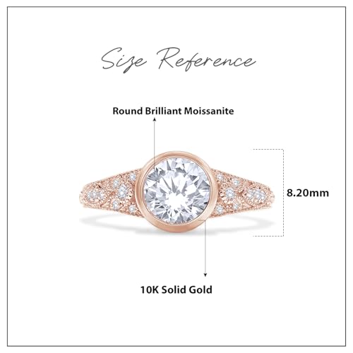 1 Carat Center 6.5MM Round Cut Lab Created Moissanite Bezel Set Vintage Style Engagement Ring for Women In 925 Sterling Silver 10K 14K Solid Gold (VVS1 Clarity 1.00 Cttw)3