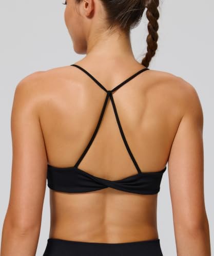 BYAWAY Twist Back Sports Bras for Women Padded Seamless Workout Bra Black — view 2