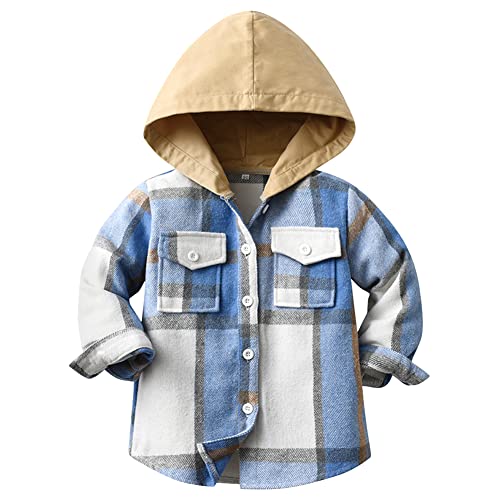 Amur Leopard Kinder Übergangsjacke Jungen Kindermantel Mädchen Jacke Kariertem Hemd mit Kapuze für Frühling und Herbst, Blau, 116 (Etikettgröße: 120)