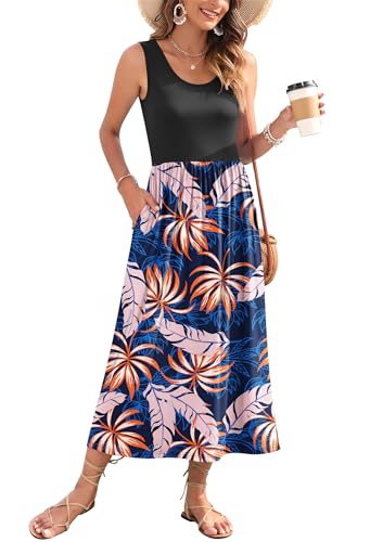 Image of WNEEDU Women's Summer Maxi Dress Casual Sleeveless Sundress