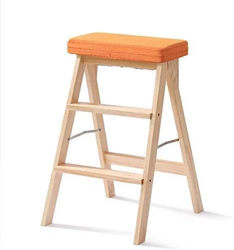 Wooden Step Stool,Outdoor Home Dual-Purpose Step Stool,Step Ladder Multifunction Portable 3 Steps Ladder Moving Kitchen Chair Bar Counter High Stool 3 Colors Optional,Orange