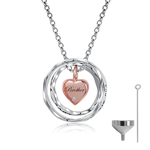 Ogoodsunj S925 Sterling Silver Keepsake Jewelry Cremation Pendant Eternity Urn Necklace For Ashes - You Are Always In My Heart I Love You Forever (Brother Rose Gold) #TOP4
