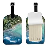 Lot de 1 étiquette d'identification en cuir imprimé plage pour bagages de voyage Neast pour homme et femme