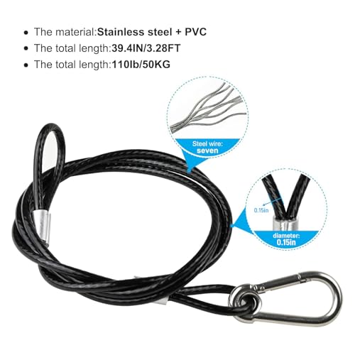 Image of Black Coated Stainless Steel Safety Cable with Carabiner Lock