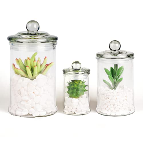 Easeen Mini Glass Apothecary Jars, Bathroom Storage Organizer Canisters For Cotton Swabs, Cotton Balls, Makeup Sponges, Bath Salts, Hair Ties, Makeup - Set Of 3 #TOP3