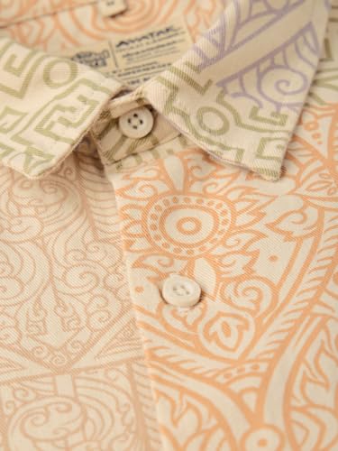 Image of The Souled Store Avatar: Everything's Connected Men and Boys Short Sleeves Collared Neck Button Front Beige Graphic Printed Cotton Oversized Shirts