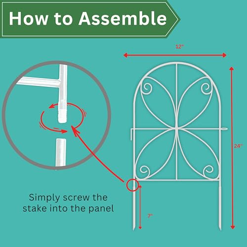 ShopLaLa Garden Fence Animal Barrier (10 Panels) 12in(L) x 24in(H) Rustproof Decorative Metal Wire Fencing Flower Edging for Landscape Patio Outdoor Decor No Dig, White Yard Fences for Dogs D-B24 - Thumbnail 5
