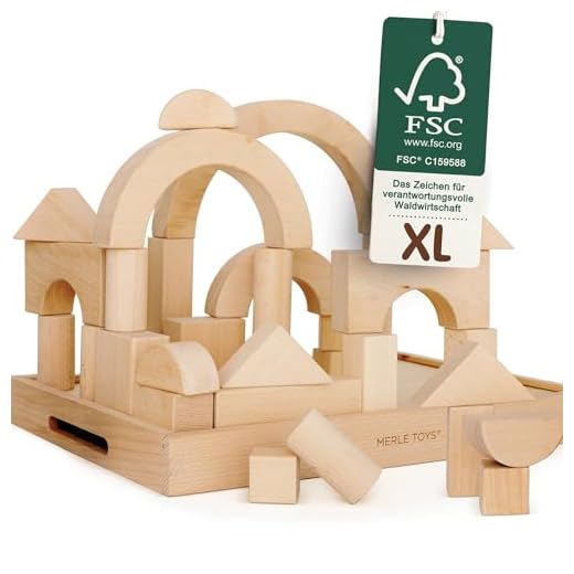 Merle Toys - Holzbausteine ab 2 Jahren, Bauklötze aus Holz, Montessori Kindergarten Spielzeug, Holzspielzeug, Motorikspielzeug, Lernspielzeug, Kreativ-Set aus 30 Bausteinen