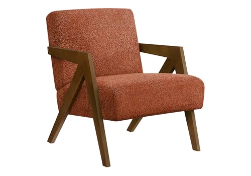 Monarch Specialties I 8303 Accent Chair, 30" H, Upholstered, Living Room, Bedroom, Red Fabric, Brown Walnut Solid Wood, Modern, Mid Century