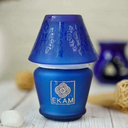 Image of EKAM Scented Frost Glass Lampshade Candle | Black Tea & Pomegranate Scented Candle | Luxury Fragrances| Ideal for Home Decor, Aromatherapy & Gifting | 22 Hours Burn time |114 g