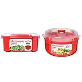 Sistema Vaporera grande de microondas de plástico rojo, 23.9 x 23.9 x 10.9 cm & 1113 - Hermético Microwave