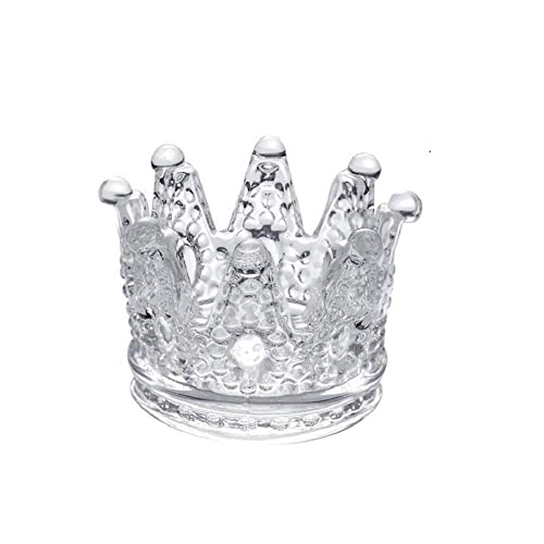 AKOAK 1 Pack Glass Tea Candle Holder, Crown Tea Lamp Holder, Tea Light/Tabletop Candle Holder Decoration, Crystal Glass Jewelry Holder, Votive Candle Holder, Wedding, Party, Dinner, Family Decoration