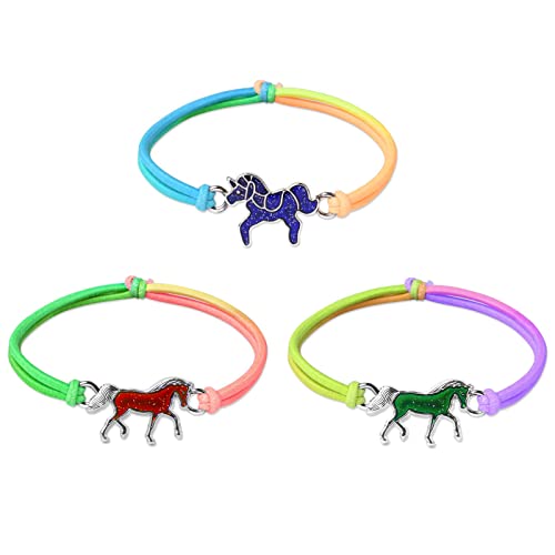 flintronic 3 Stück Pferde Armband, Stimmungsarmband mit Anhänger für Kinder, Wechselt die Farbe, Kinderarmband in leuchtenden Regenbogenfarben, Kindergeburtstag Gastgeschenke, für Jungen & Mädchen