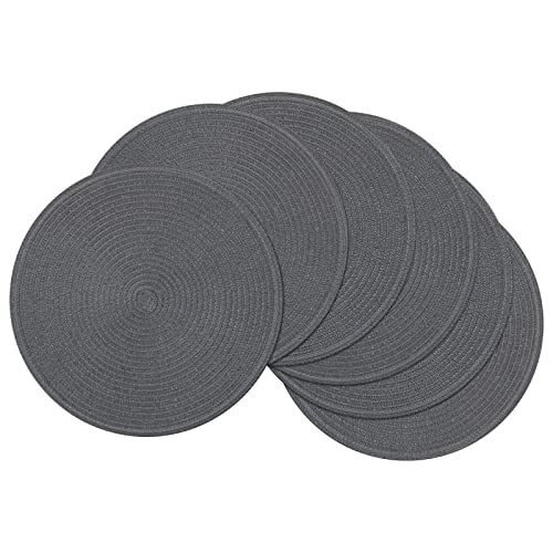 Image of SHACOS Round Placemats Set of 6 Washable 15 inch Round Table Mats Cotton Polyester Woven Braided Place Mats for Dining Table (Charcoal Gray, 6)