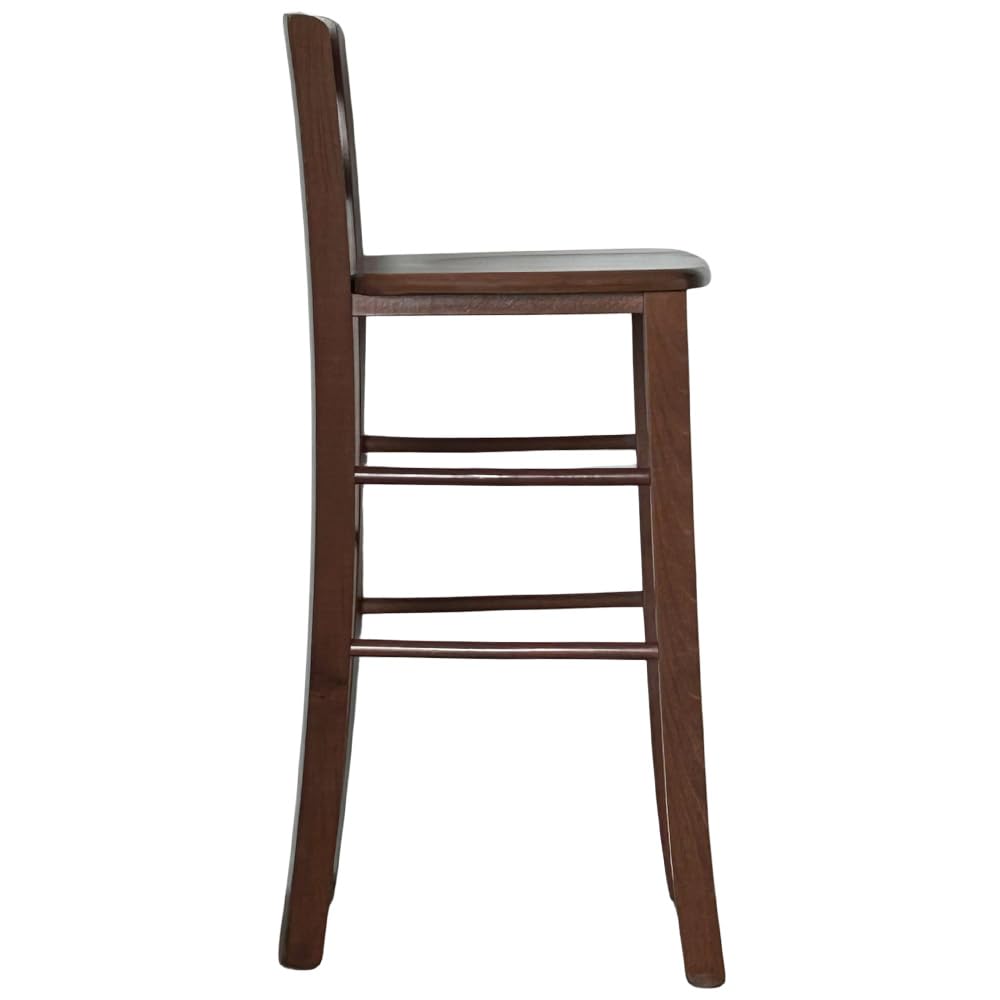 Sgabello Bar Legno Massello con Schienale Noce Scuro h 67 cm, Seduta 39x34 cm, Pub Pizzeria Ristorante Cucina, già Montato, Made in Italy —