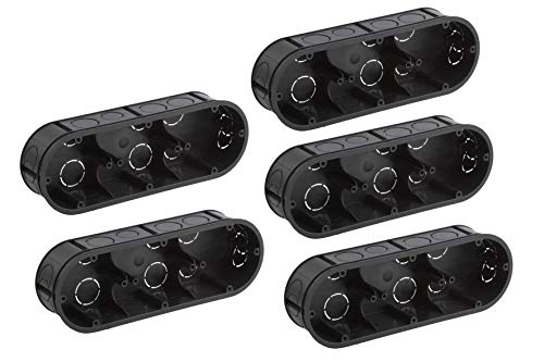 Meister Schalterdose 3-fach - Unterputz - 45 mm tief - schwarz - 5 Stück - 218 x 75 mm - Zum Einbau von Schaltern & Steckdosen / Unterputzdose doppelt / Gerätedose / Abzweigdose / 7460750