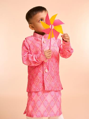 Ensemble kurta garçon Manyavar haute qualité en polycoton imprimé bandhani - 2