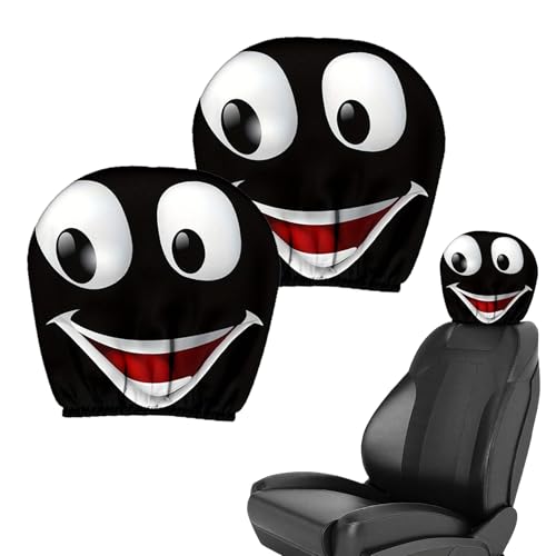 Fundas Para Reposacabezas De Coche - 2 Piezas Fundas Reposacabezas Auto,Decoración Interior Divertida Diseño Ojos Animados,Para Vehículo Familiar Trailer Camión Furgoneta SUV MPV