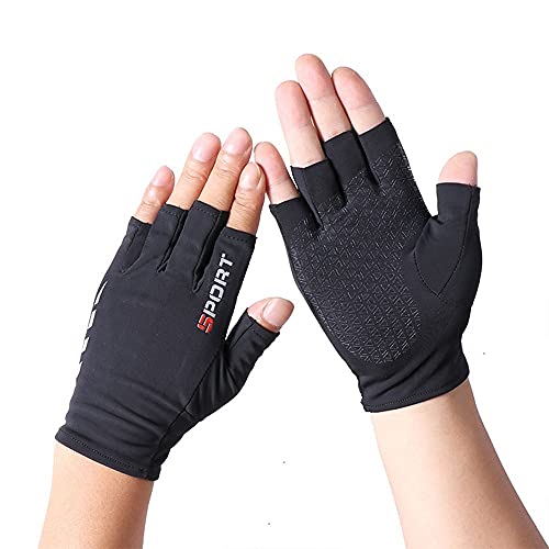 UimimiU Unisex Sommer Dünne Abschnitt EIS Seide Sun Schutz Halbfinger rutschfeste Handschuhe DREI Fingerantrieb Reithandschuhe Ultradünne Angeln Leck Half Finger tragen Handschuhe (Color : Black) Cover