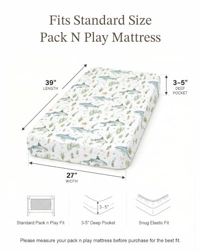 Image of Crib Sheets for Boys and Girls, 2 Pack Fitted Baby Sheets for Standard Toddler Mattress 28 inch x 52 inch, Soft Breathable Jersey Knit Baby Bedding (Turtle & Shark)
