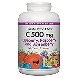 Natural Factors - Vitamin C 500mg, 100% Natural Fruit Chew, Blueberry, Raspberry, & Boysenberry, 180 Chewable Wafers
