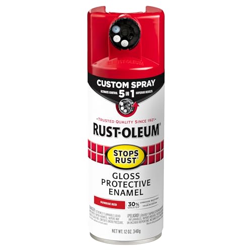 Image of Rust-Oleum Stops Rust Custom 5-in-1 Spray Paint, Gloss Sunrise Red | Rust Preventive Enamel, Multi Surface (Metal, Wood and More), Adjustable Dial for Better Control, Fast Dry, Comfort Tip