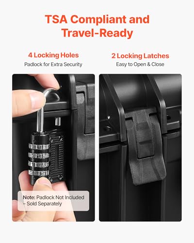 VEVOR Hartschalenkoffer für 6 Pistolen, Pistolenkoffer mit XPE-Schaumstoffeinlage 475x415x215 mm, Wasserdichter Kurzwaffenkoffer mit Anpassbarem Innenraum & Tragegriff, für Pistole Objektive Kamera