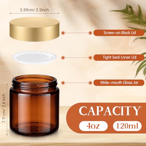Image of Norme 24 Pcs 4 oz Glass Jars with Lids Cosmetic Jars, Amber, Gold
