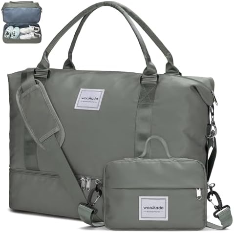 WOOMADA Weekender Overnight Bag for Women, Shoulder Travel Duffel with Shoes Compartment,Gym Bag with Toiletry Bag