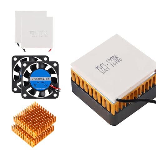 ALAMSCN 2 Stück TEC1-12706 Thermoelektrischer Peltier Kühlkörper Modul 12V 60W + 4010 Bürstenloser Lüfter 12V + 2 Stück Kühlkörper Aluminium Heatsink 40x40x11mm