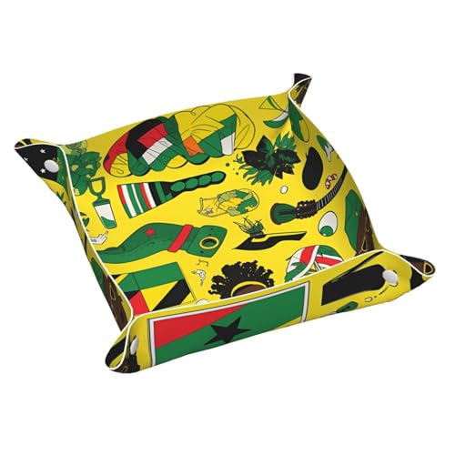 Llkgot Jamaican Elements - Bandeja de almacenamiento de cuero con impresión de elementos pequeños, bandeja de piel de PVC de doble cara para un almacenamiento y organización cómodos
