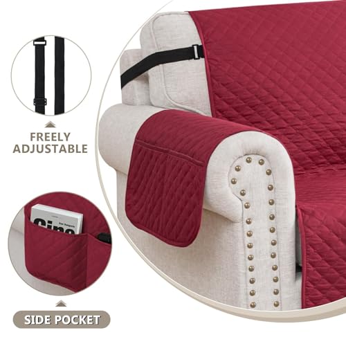 Housse de canapé imperméable bordeaux en textile matelassé