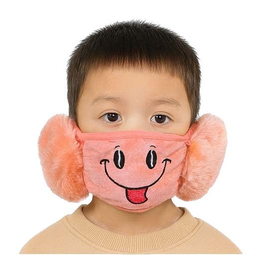mikoniko Kids Winter Plush Face Mask with Ear Muffs | Warm & Breathable | Unisex | Ages 3–10 Years | Pack of 1_Orange-picture-16