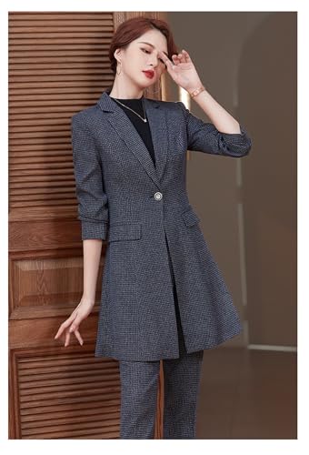 Women Work Business Wear Pant Suit Plaid Long Blazer 2 Pieces Set Female Office Ladies Jacket and Trouser3