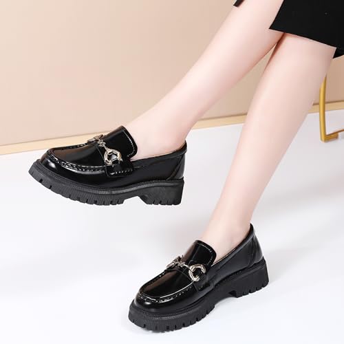 Image of Loafers for Women Chunky Loafers Women Womens Loafer Shoes Platform Heel | Comfortable Leather Penny Buckle Chain Non-Slip Work Dress Business Casual Office Formal School Ladies Women's Slip-On