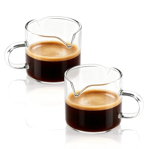 BCnmviku Shot Glasses Espresso Parts Double Spouts Milk Cup Clear Glass (Clear Glass-2Pack)