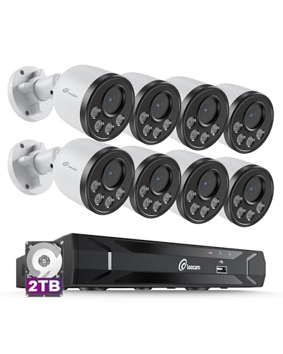 Loocam 4MP PoE Security Camera System, 8 Wired Bullet Cameras for Home Security, 5MP NVR 24/7 Recording for Surveillance Security, Person Vehicle Detection, Plug & Play, 2TB HDD